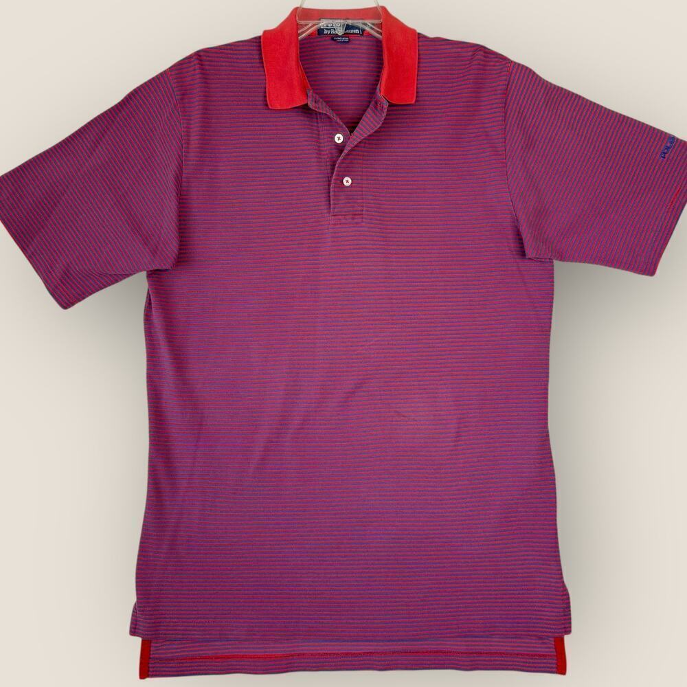 Polo By Ralph Lauren Classic Golf Cotton Knit Polo Shirt Mens M Blue Red Stripes